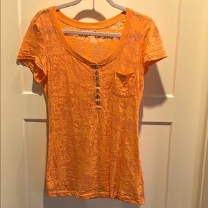 Guess Orange half button down Women’s illusion t-shirt. Size XL